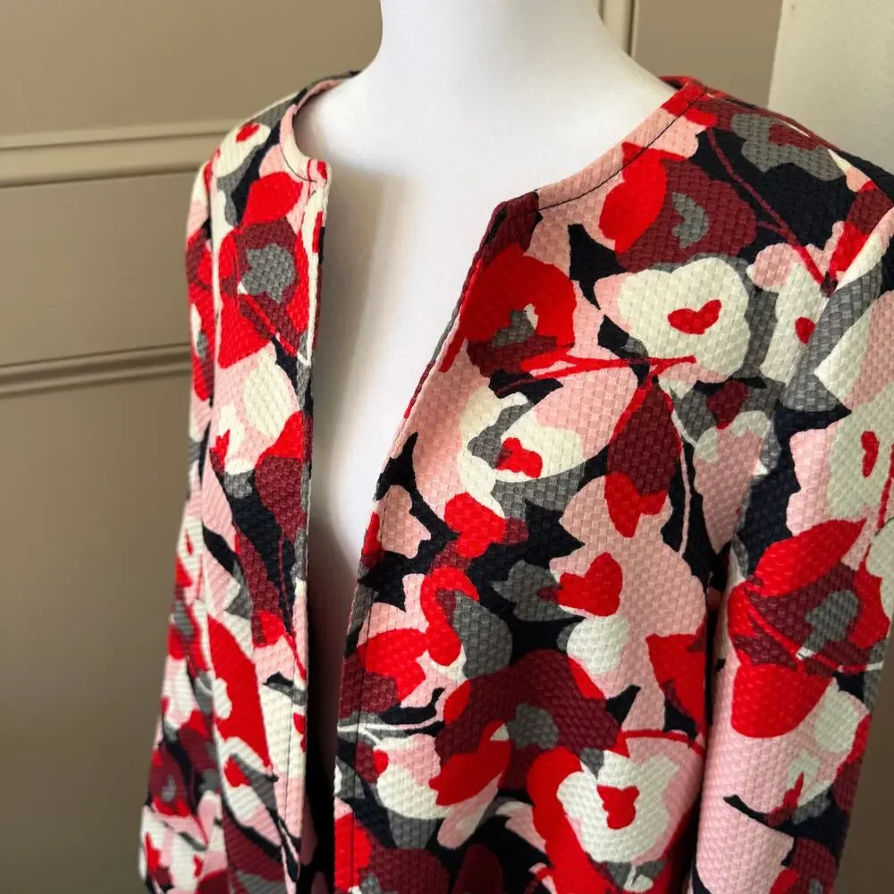 The Limited Women's Pink Red Floral Open Jacket Cotton Pique Size Large